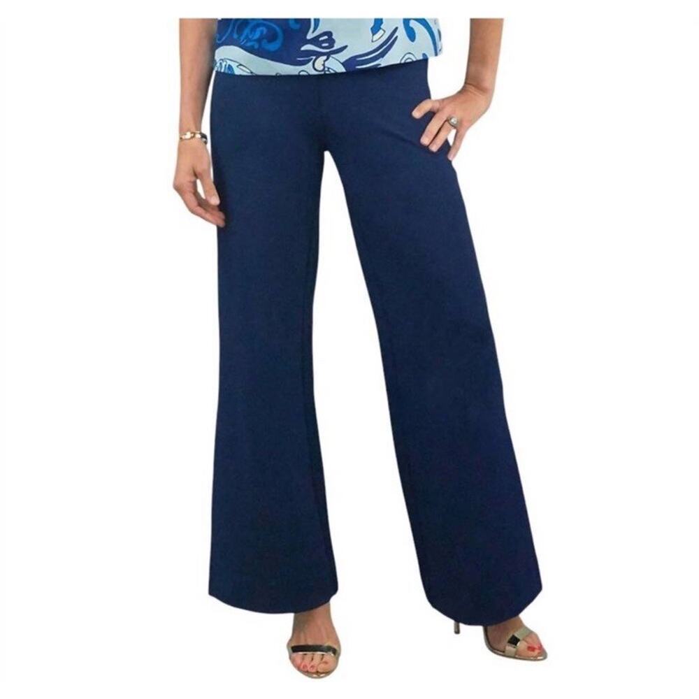 CK Bradley Jaguar Navy Blue Pull On Wide Leg‎ Flare Ponte Pants Women’s Size XL